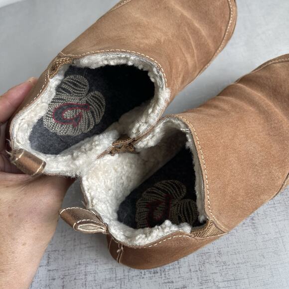 OluKai Olani Women’s 6 Brown Suede Soft Shearling Slippers House Shoes Booties - Picture 7 of 11